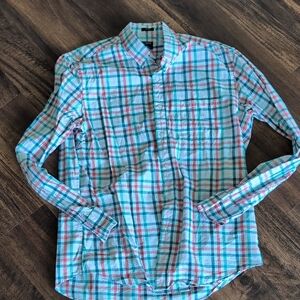 J. Crew Blue and Red Casual Button Down Shirt Flex Washed Slim